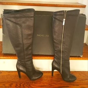 Designer Rachel Zoe leather  knee high-heeled boots black style "Carmen"